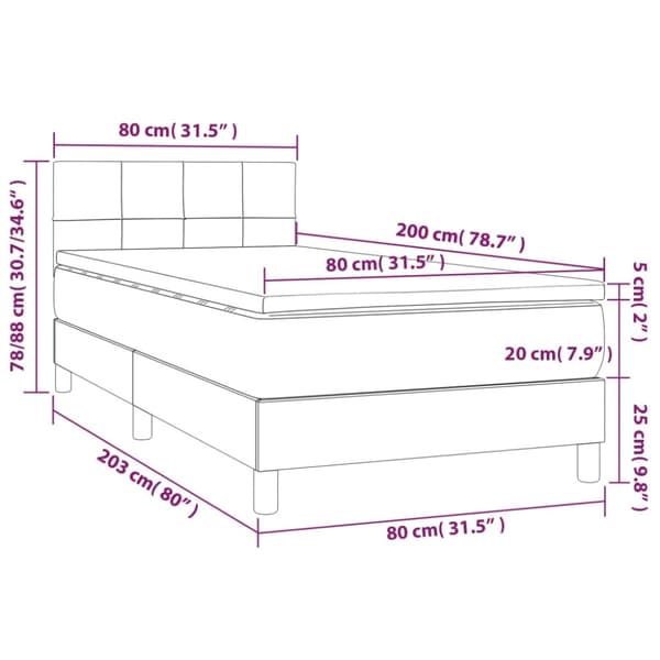 Ramsäng med madrass & LED mörkgrå 80x200 cm tyg
