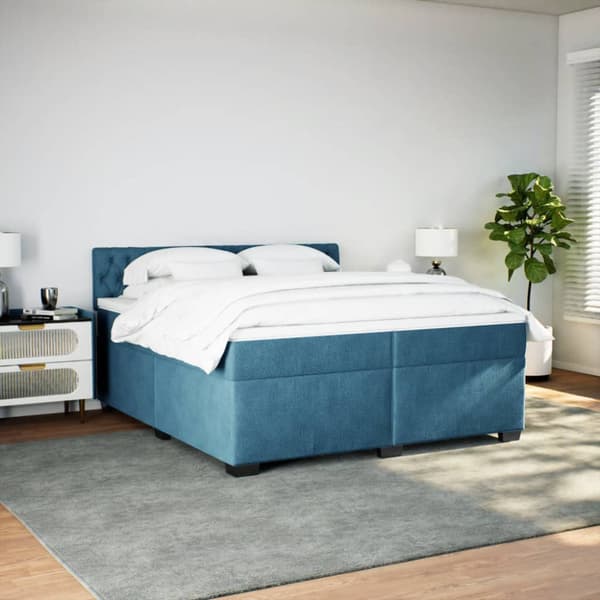 Ramsäng med madrass blå 200x200 cm sammet