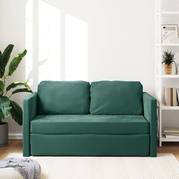 Golvbäddsoffa 2-i-1 mörkgrön 122x204x55 cm sammet
