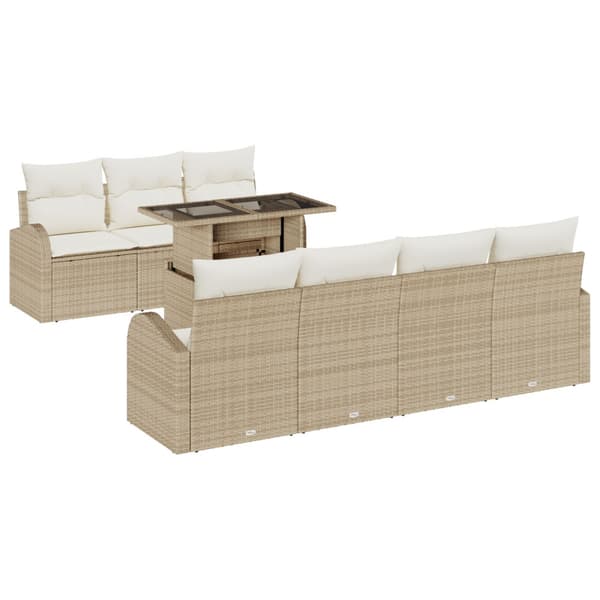 Trädgårdsoffset med kudde med lagring 8 pcs Beige Poly Rattan