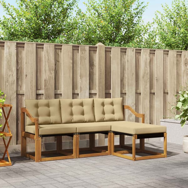 Utomhussoffset med kudde 4 pcs Naturlig och Beige