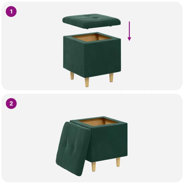 Ottoman med förvaring Mörkgrön 40 x 40 x 45 cm Sammet