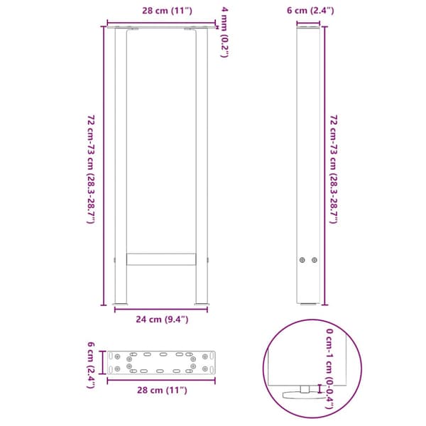 Konsolbordsben svarta 2 st 28x(72-73) cm stål