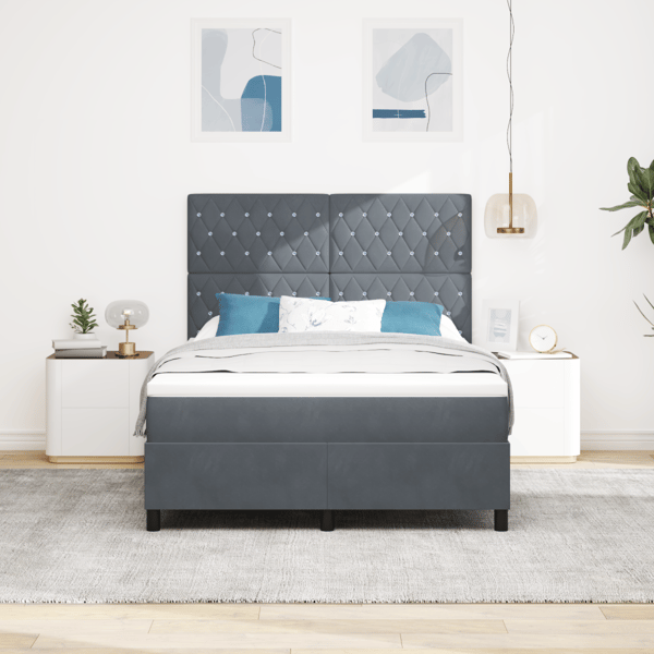 LED Box Säng med madrass Mörkgrå 140 x 200 cm Sammet