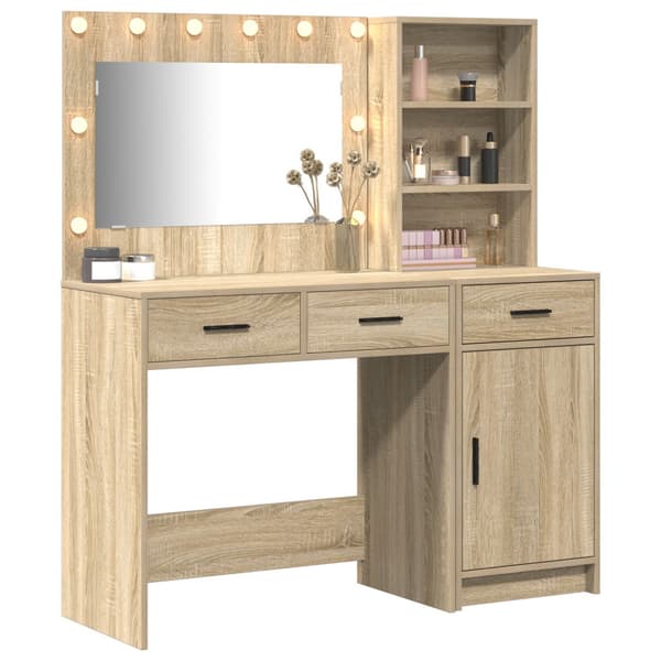 Smyckebord med spegelbelysning 2 pcs Brun Konstruerat trä