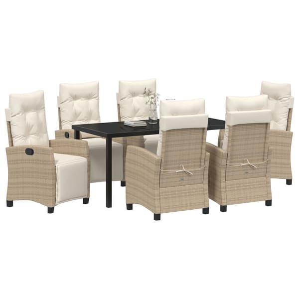 Trädgårdsmöbelset med kudde 7 pcs Beige konstrotting