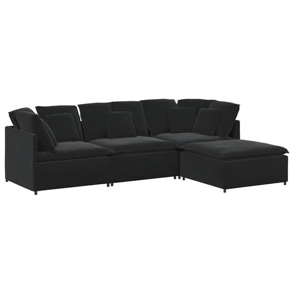 Modulsoffa med fotpall och dynor sammet svart