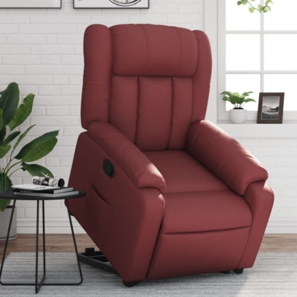 Reclinerfåtölj med uppresningshjälp vinröd konstläder