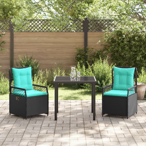 Trädgårdsmöbelset 3 pcs Svart konstrotting