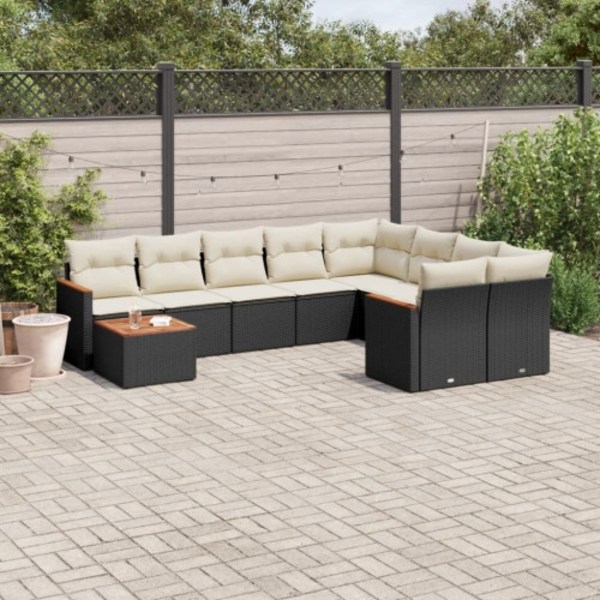 Loungegrupp 10 delar med svarta dynor konstrotting