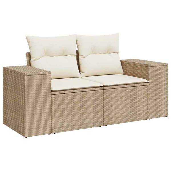 Matgrupp för trädgården med dynor 7 delar beige konstrotting