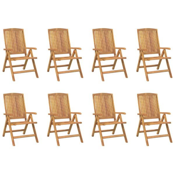 Fällbara fåtöljer med dynor, 8 st, massivt trä, teak