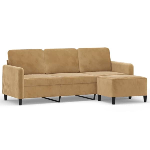 3-sitssoffa med fotpall brun 180 cm sammet