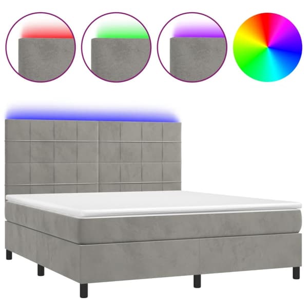 Ramsäng med madrass & LED ljusgrå 180x200 cm sammet
