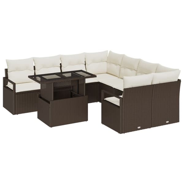 Trädgårdsoffset 9 st Brun Poly rattan