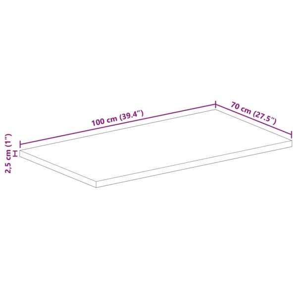 Bordsskiva 100x70x2,5 cm rektangulär massivt återvunnet trä