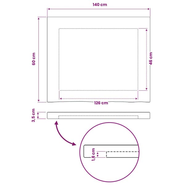 Rektangulärt Bordsskiva 90 x 50 x 3,5 cm Rektangulär Vit