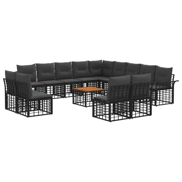 Utomhussoffset 14 pcs Svart och Mörkgrå Polyester
