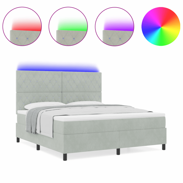 LED Box Säng med madrass Ljusgrå 180 x 200 cm Sammet