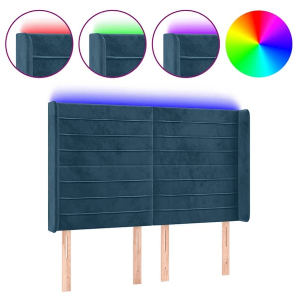 Sänggavel LED blå 147x16x118/128 cm sammet
