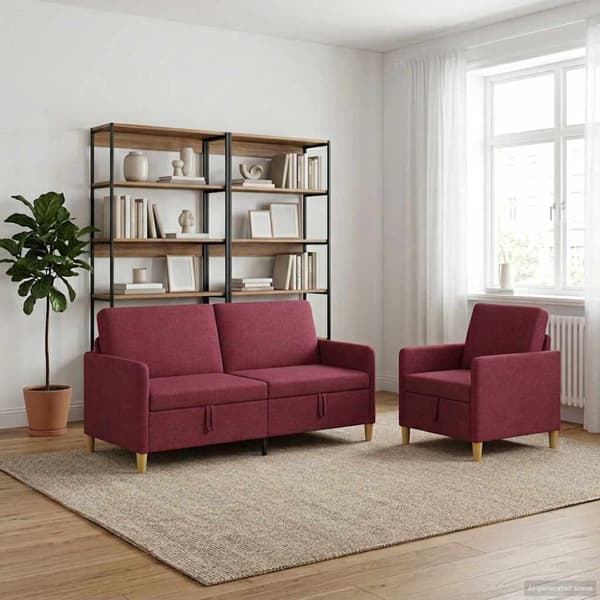 Soffgrupp med förvaring 2 pcs Vinröd Polyester