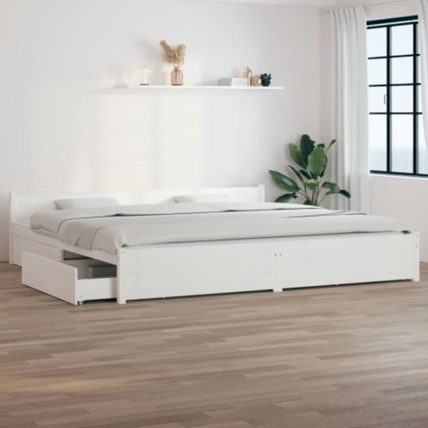Sängram med lådor vit 200x200 cm