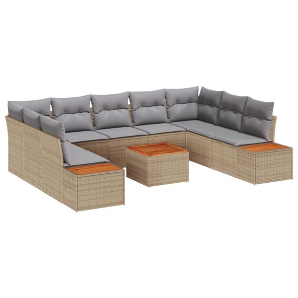 Trädgårdsoffset med kudde 10 pcs Beige Poly rattan