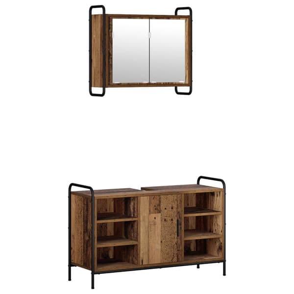 Badrumsskåpsset 2 st Gammalt trä 65,5 x 34 x 61 cm