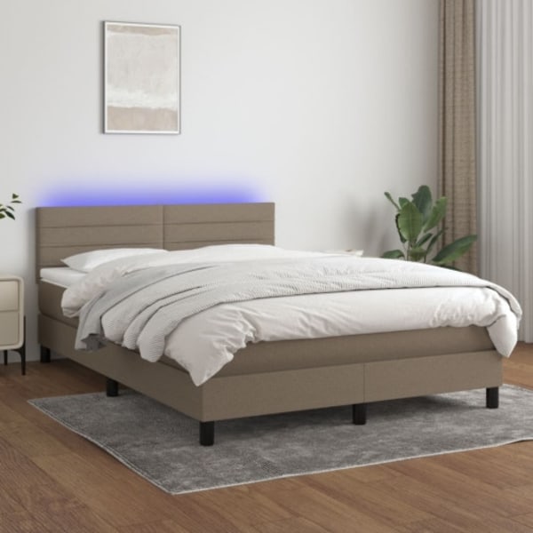Ramsäng med madrass & LED taupe 140x190 cm tyg