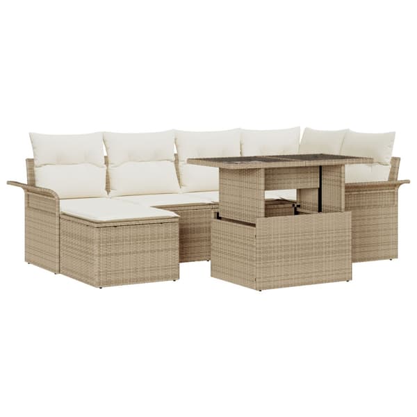Trädgårdsoffset med kudde med lagring 7 pcs Beige Poly rattan