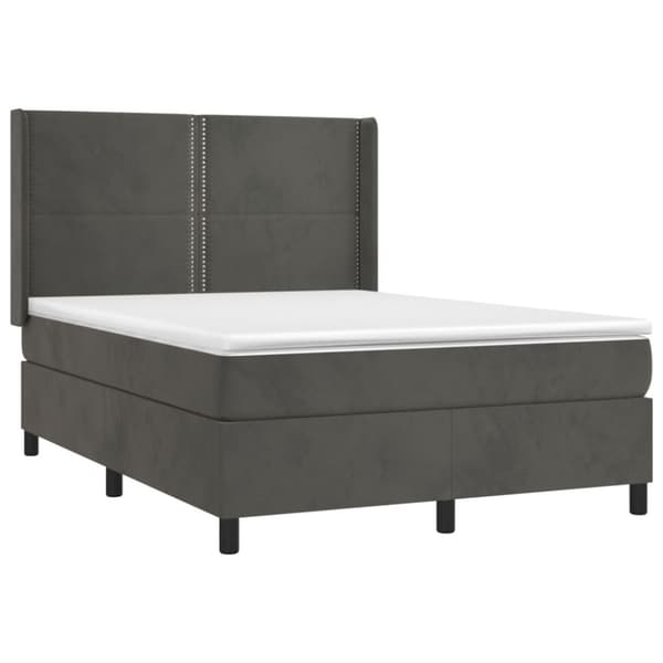 Ramsäng med madrass & LED mörkgrå 140x190 cm sammet
