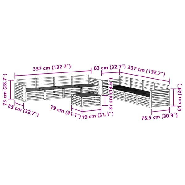 Utomhussoffset 9 pcs Naturfärg