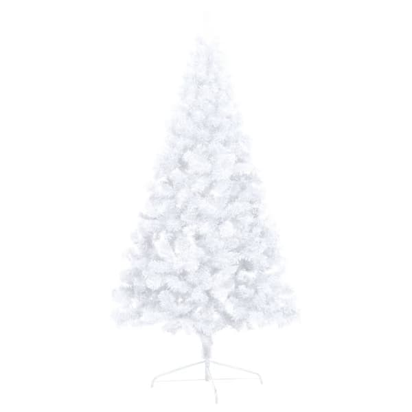 Belyst halv plastgran med kulor vit 210 cm