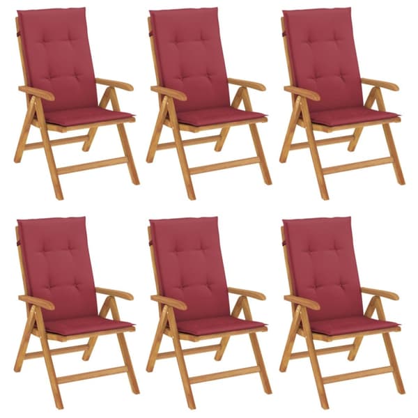Fällbara fåtöljer med dynor, 6 st, massivt trä, teak