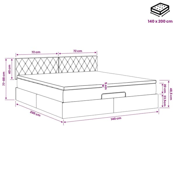 Ottoman säng med madrass Mörkgrön 140 x 200 cm Sammet