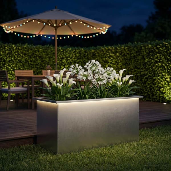 Odlingslåda med LED Silver 50 x 100 x 48 cm Rostfritt stål