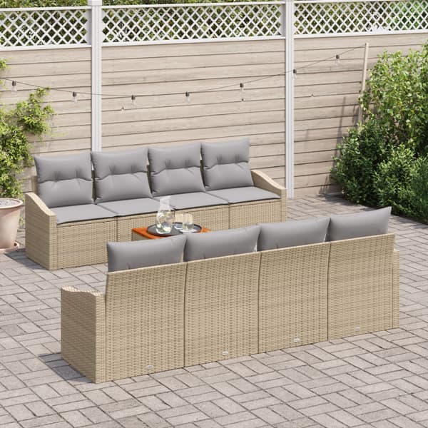 Trädgårdsoffset med kudde 9 pcs Beige konstrotting