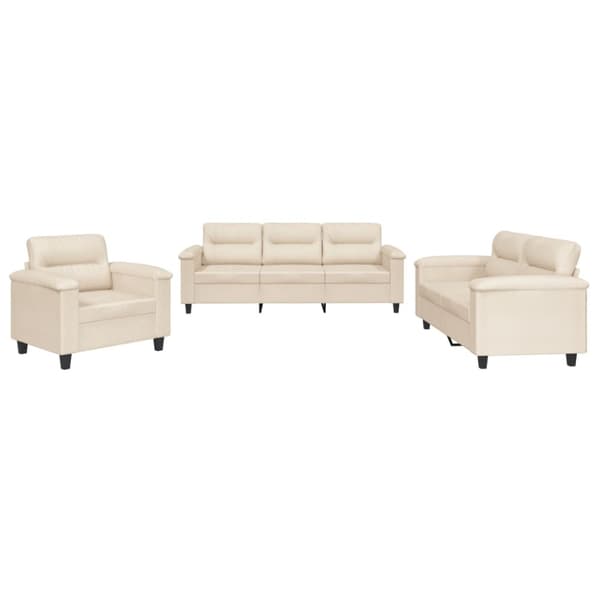 Soffgrupp med kuddar 3 delar beige mikrofibertyg