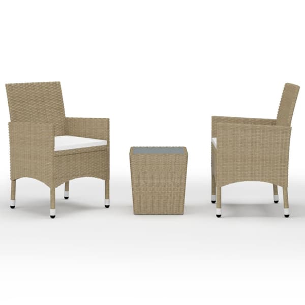 Caféset 3 delar konstrotting och härdat glas beige