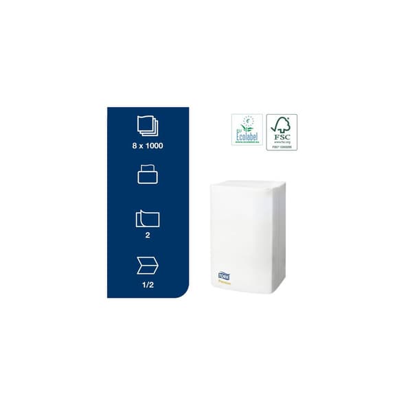 Servett TORK Pre N4 2-lags vit 1000/fp