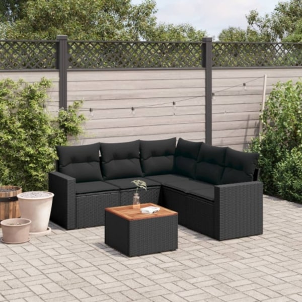 Loungegrupp med dynor 6 delar svart konstrotting