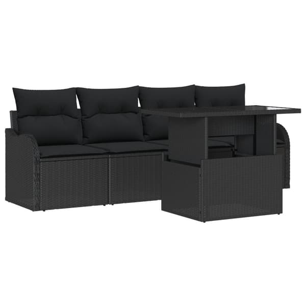 Trädgårdsoffset med kudde 5 pcs Svart Poly rattan
