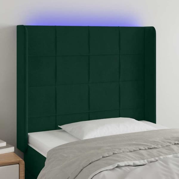 Sänggavel LED mörkgrön 93x16x118/128 cm sammet