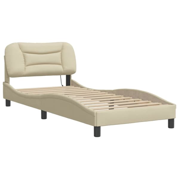 Bed Frame with LED without Mattress "Hvar" Cream 90x200 cm Fabric