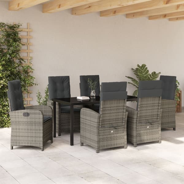 Trädgårdsmöbelset med kudde 7 pcs Grå konstrotting