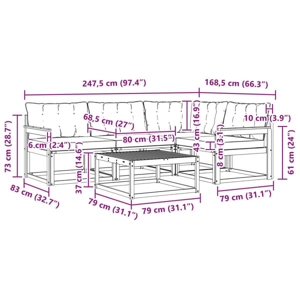 Utomhussoffset 5 pcs Vit och svart 79 x 79 x 37 cm