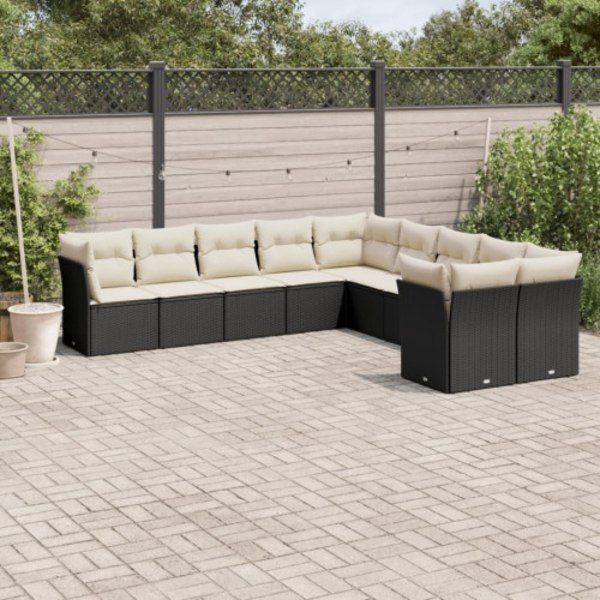 Loungegrupp 10 delar med svarta dynor konstrotting