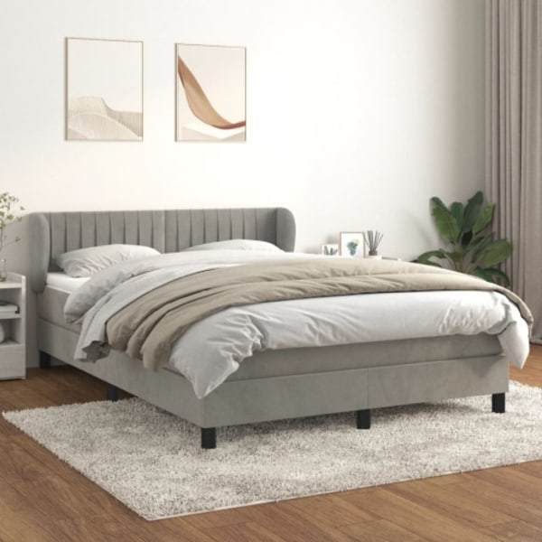 Ramsäng med madrass ljusgrå 140x200 cm sammet
