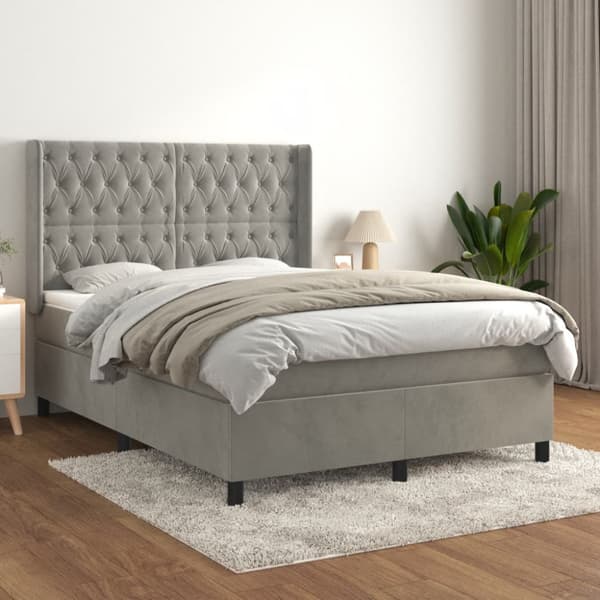 Ramsäng med madrass ljusgrå 140x190 cm sammet