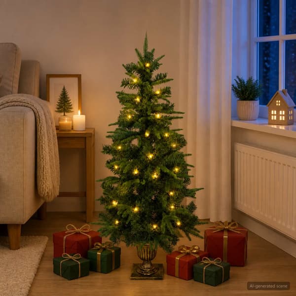 Mini julgran 120 cm 100 LED-lampor Varmvit PVC och PE Grön